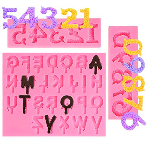 GELIFATLE Letters Molds and Numbers Molds, Silicone Fondant Mold Chocolate Molds, 0-9 Number and 26 Letters Silicone Molds for Baking Desserts and Cake Decoration (3pack)