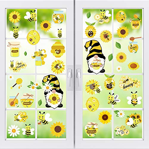 51 Pieces Honey Bumble Bee Window Stickers Honey Bee Baby Shower Window Sticker Decals for Bee Themed Birthday Party Sweet as Can Bee Baby Shower Gender Reveal Bridal Shower Supplies