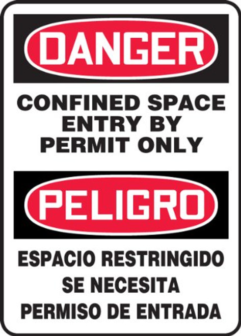 Accuform SBMCSP018VA Aluminum Spanish Bilingual Sign, Legend "DANGER CONFINED SPACE ENTRY BY PERMIT ONLY/PELIGRO ESPACIO RESTRINGIDO SE NECESITA PERMISO DE ENTRADA", 14" Length x 10" Width, Red/Black on White Accuform SBMCSP018VA Aluminum Spanish Bilingual Sign, Legend "DANGER CONFINED SPACE ENTRY BY PERMIT ONLY/PELIGRO ESPACIO RESTRINGIDO SE NECESITA PERMISO DE ENTRADA", 14" Length x 10" Width, Red/Black on White