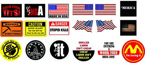 18-set Premium Hard Hat Stickers, Hardhat, Toolbox Decals Union Stickers, Size 2" - Cut With White Border