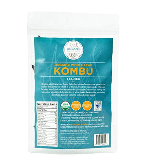 Oceans Balance Organic Whole Leaf Kombu - Maine Coast Seaweed - Atlantic Ocean Sea Vegetables, Perfect for Keto Diet, Paleo Diet, Vegetarian Lifestyle or Vegan Diet - Gluten Free - 1oz Bag Oceans Balance Organic Whole Leaf Kombu - Maine Coast Seaweed - Atlantic Ocean Sea Vegetables, Perfect for Keto Diet, Paleo Diet, Vegetarian Lifestyle or Vegan Diet - Gluten Free - 1oz Bag