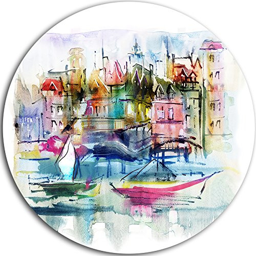 Designart MT6651-C23 Metal Wall Art - Disc of 23 inch 23'' H x 23'' W x 1'' D 1P Pink/Yellow/Blue