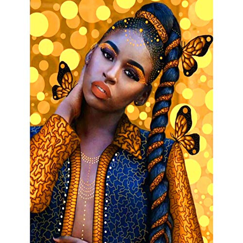 5D Diamond Painting African American, Paint with Diamonds DIY Diamond Art African American Exotic Woman Sexy, Diymood painting by Number Kits Full Drill Rhinestone for Home Wall Decor 12x16inch