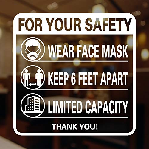 FaCraft Face Mask Window Sticker, 9.8" Face Mask Required Social Distancing Decal for Wall Window Any Smooth Surface