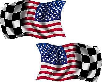 2-4" American Checkered Racing Waving Wavy Flag Decal USA Race Car Sticker RL