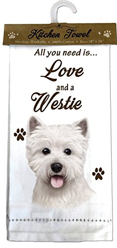 E and S Pets Westie Kitchen Towels, Off-white