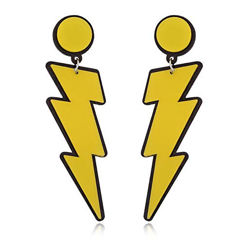 MIXIA Exaggerated Party Women Lightning Bolt Flash Drop Dangle Earrings Flat Acrylic Jewelry (Yellow)