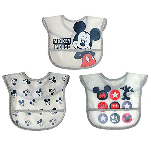 Disney Neat Solutions Mickey Mouse 3 Pack Translucent Peva Toddler Bib Set, Multi