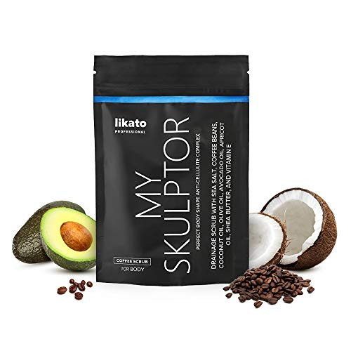 LIKATO Coffee Exfoliating Body Scrub - Coffee Face Scrub with Organic Coconut Oil, Avocado  and  Shea - Natural Body Scrub for Cellulite and Stretch Marks - Body Scrub for Women  and  Men - Vitamin E 250 ml