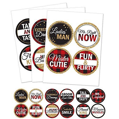 Big Dot of Happiness Flannel Fling Before The Ring - Buffalo Plaid Bachelorette Party Man Hunt Stickers - Set of 12