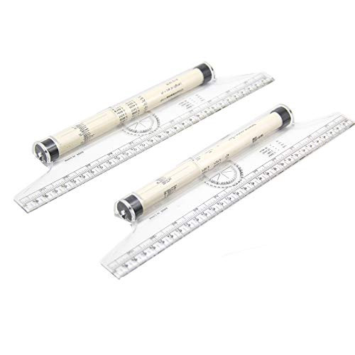 Plastic Measuring Rolling Ruler, Pack of 2, Multifunctional Measuring Rolling Ruler Drawing Roller Ruler, Parallel Ruler for Measuring, Drafting, Student, School, and Office, 12 Inches