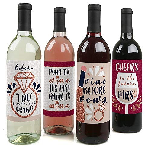 Vino Before Vows - Winery Bridal Shower or Bachelorette Party Decorations for Women and Men - Wine Bottle Label Stickers - Set of 4