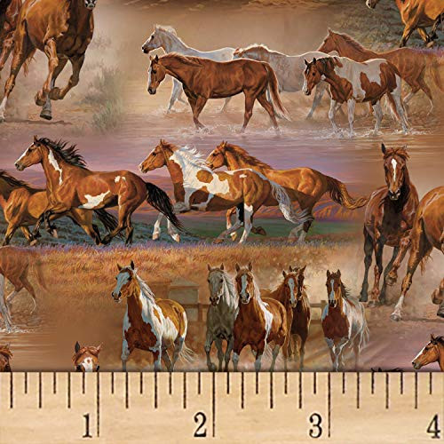 David Textiles Horses In The Field Multi Fabric Fabric by the Yard