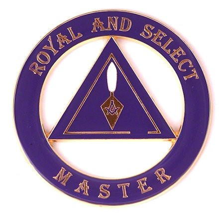 Royal  and  Select Master Round Masonic Auto Emblem - -Gold  and  Purple--3'' Diameter-