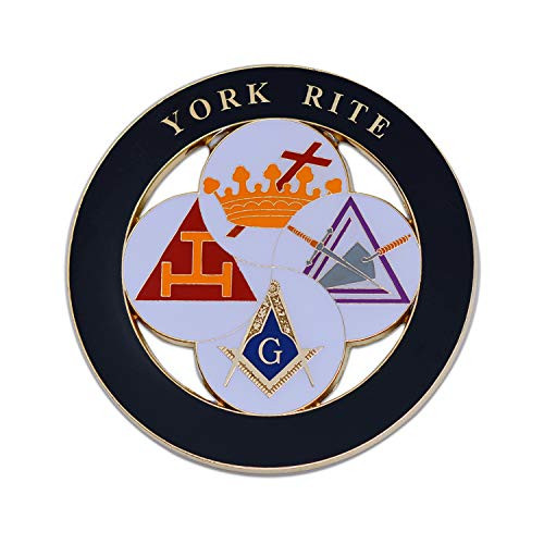 York Rite Royal Arch Templar Cryptic Council Round Masonic Auto Emblem - -Black  and  White--3'' Diameter-