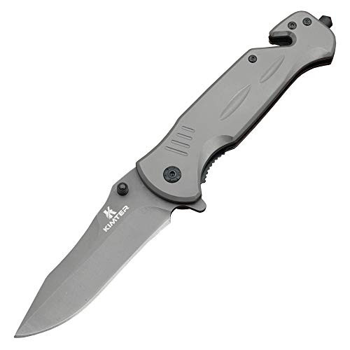 Kimter Assisted Opening Pocket Knife with Seat Belt Cutter Glass Breaker Pocket Clip 440C Blade EDC Folding Knife Tactical Utility Flipper for Survival Camping Hiking