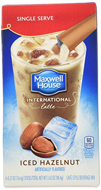 Maxwell House International Cafe Iced Latte Cafe-Style Beverage Mix, Single Serve Packets, Hazelnut, 6 e .57 oz