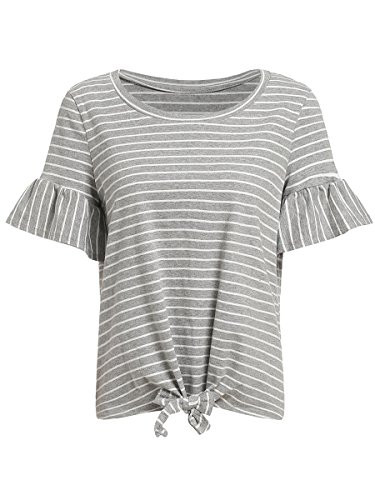 ROMWE Women's Short Sleeve Tie Front Knot Casual Loose Fit Tee T-shirt Grey XXL