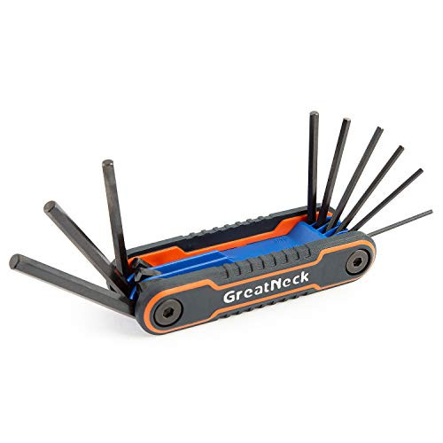 GreatNeck 74208 9 Piece Folding SAE Hex Key Set, Allen Key Set, Labeled Wrench Sizes, Easily Adjustable Fasteners, Color-Coded Body for Easy Identification