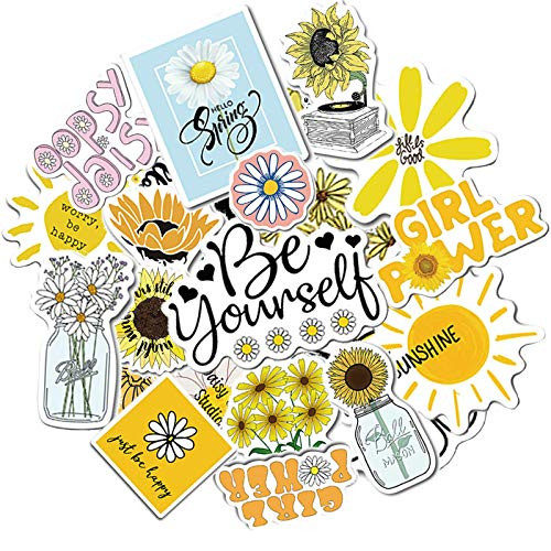 Daisy Flower Stickers for Laptop Water Bottles Skateboard Luggage Bicycle Snowboard, 50Pcs Cute Aesthetic Sticker Pack, Waterproof Vinyl Stickers for Adults Teens Girls Kids