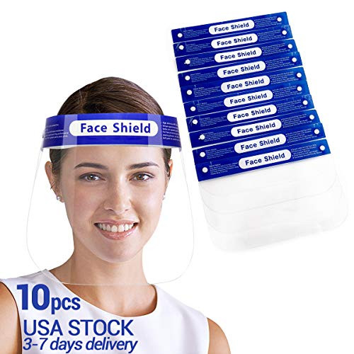 ?US STOCK?10 Pcs Safety Face Shields for grinding anti-spitting Reusable Full Face Transparent respiratory protection anti-saliva visor anti-fog Shield Protect Eyes And Face