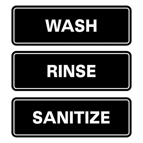 Standard WASH Rinse SANITIZE Sign (3-Pack) - Black (Small)