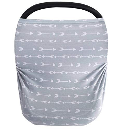 Arrow Nursing Cover Breastfeeding Scarf Grey, Stretchy Car Seat Covers for Babies, Carseat Canopy for Boys and Girls, Breathable and Thick Stroller Cover, Grey