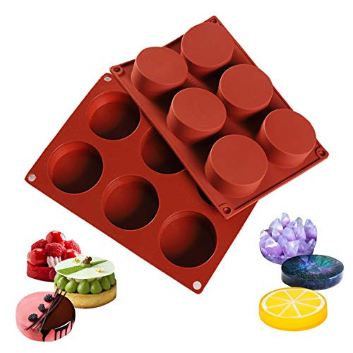 2Pcs 6-Cavity Round Silicone Molds, Non-Stick Baking Molds For Chocolate Cake, Jelly, Pudding, Muffin, Cupcake