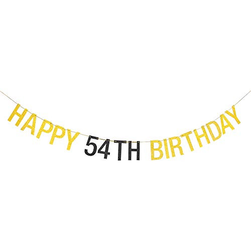 Halawawa Happy 54th Birthday Banner, 54th Birthday Party Decorations, Fifty-four Years Old Birthday Photo Props, Cheers to 54 Years Hanging Banner - Gold and Black