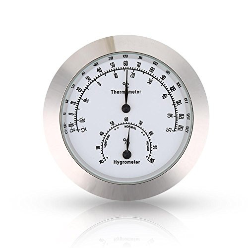 Round Thermometer Hygrometer Indoor/Outdoor Guitar Thermometer Hygrometer Digital Humidity Temperature Meter for Guitar Violin Case Parts (Silver)