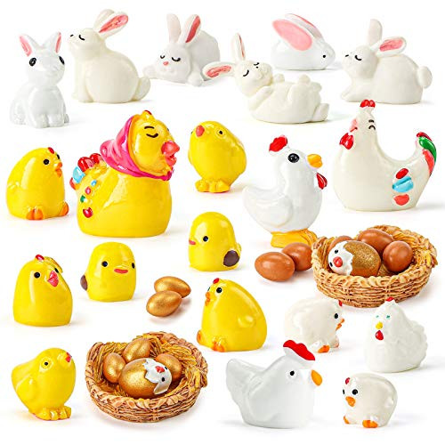 Shindel 35PCS Easter Mini Figurines, Mini Easter Bunny Chick, Garden Miniature Figurines Collection Playset for Easter Day