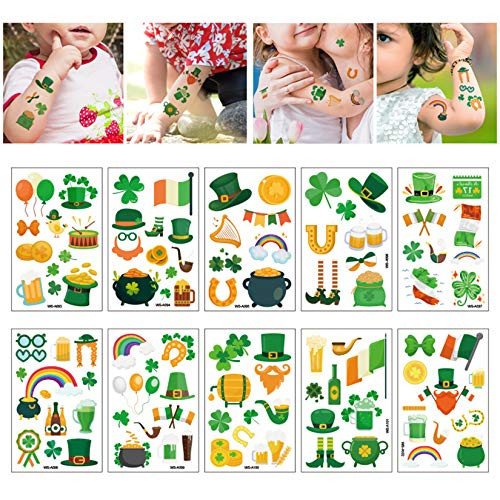 St. Patrick's Day Temporary Tattoos Irish Shamrock Clover Tattoos Stickers Decals Parade Party Decorations for St. Patrick's Day