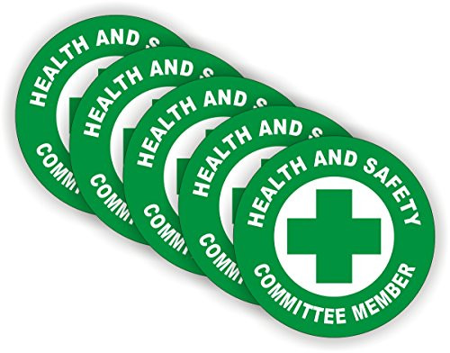 (5) Health  and  Safety Committee Hard Hat Stickers - Officer Helmet Decals - Durable Safe Vinyl Label Team Member