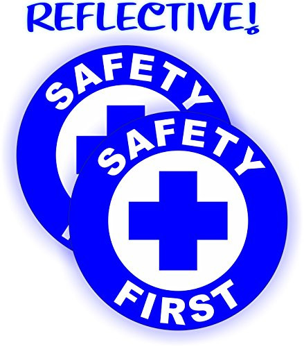 (2) REFLECTIVE BLUE - SAFETY FIRST Hard Hat Stickers (Pair) - OSHA Helmet Decals - Toolbox First Aid Labels - Glow Bright