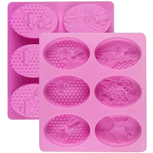 Palksky (2 Pack) 6 Cavities 3D Bee Silicone Oval Molds/Honeycomb Soap Mold/Beehive Cake Baking Mold for Homemade Craft Candle Resin Bath Bomb