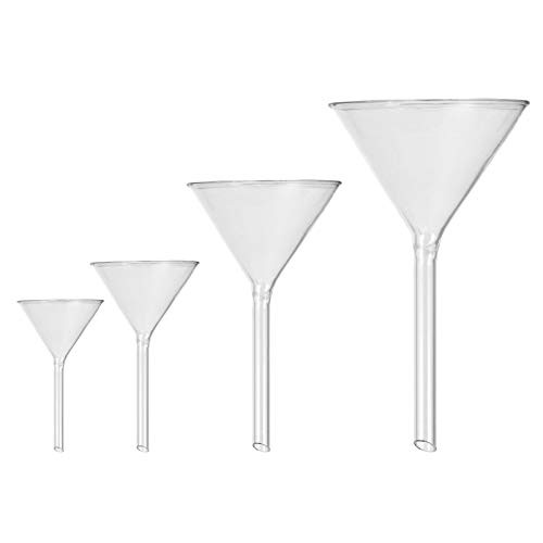 Baluue 4pcs Glass Funnels Glass Transparent Short Stem Powder Liquid Funnel Filter Organic Analytical Chemistry Lab Glassware Diameter 40mm 50mm 75mm 100mm