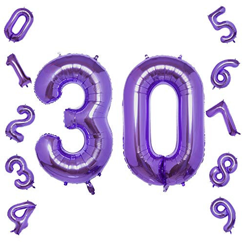 Purple Number 30 Balloons,40 Inch Birthday Number Balloon Party Decorations Supplies Helium Foil Mylar Digital Balloons (Purple Number 30)