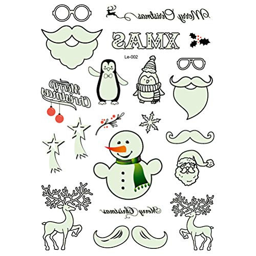 Temporary Tattoos,Christmas Glow in The Dark Temporary Tattoos Xmas Luminous Tattoo Stickers for Kids Adult Holiday Party Favors