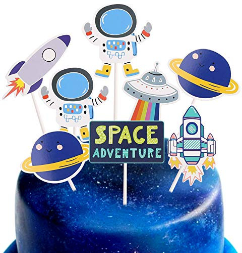 CCINEE 24 Pieces Astronaut Cupcake Toppers Space Party Decoration Cupcake Toppers Rocket Themed Spaceship Outer Space Dog Cupcake Toppers Party Aliens Cake Decorative Favor Supplies