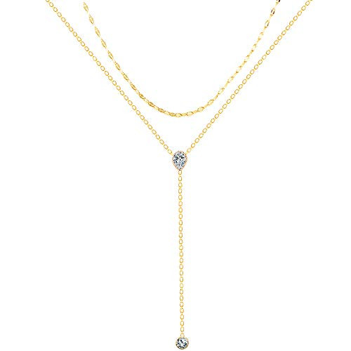 Dainty Y Chokers Necklace Layered Round Cz Neckalce 14K Real Gold Plated Necklace for Women Dainty Y Chokers Necklace Layered Round Cz Neckalce 14K Real Gold Plated Necklace for Women