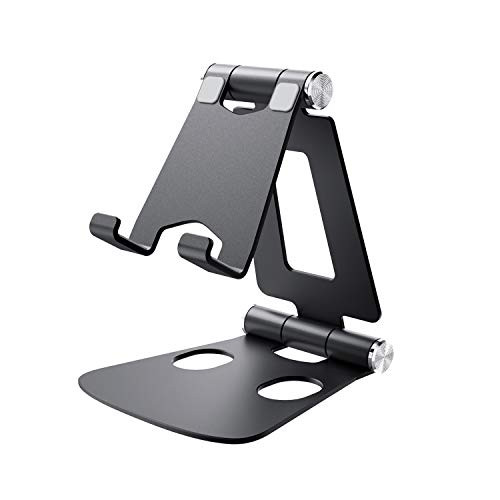 Tablet Stand, Phone Stand, Fully Foldable, Adjustable Desktop Phone Holder Cradle Dock Compatible with Phone 11 Pro Xs Xs Max Xr X 8, iPad Mini, Nintendo Switch, Tablets (7-10"), All Phones