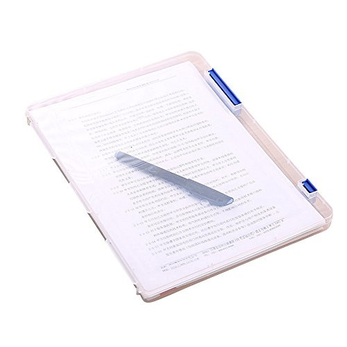 A4 Document Storage Case Transparent Paper File Box Clear Plastic Test Paper Protection Case Portable Office File Folder Organizer (Blue)