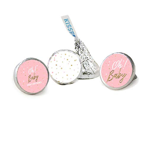 Oh Baby Pink Personalized Baby Shower Favor Stickers, Kisses Candy Stickers, 324 Total Labels