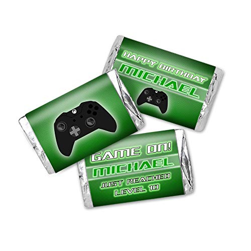 Game on Birthday Personalized Favor Stickers, Miniatures Candy Bar Wrapper Labels, 54 Total