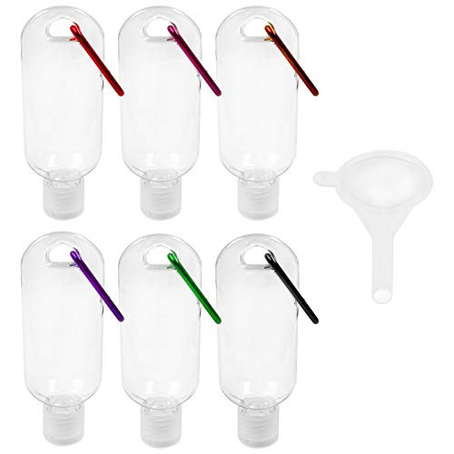 Travel Plastic Clear Keychain Bottles, Owlbbabies 2oz Travel Size Bottles for Hand Sanitizer, Empty Leakproof Refillable Hand Sanitizer Keychain Squeeze Bottle with Funnel for Toiletry, Cosmetic