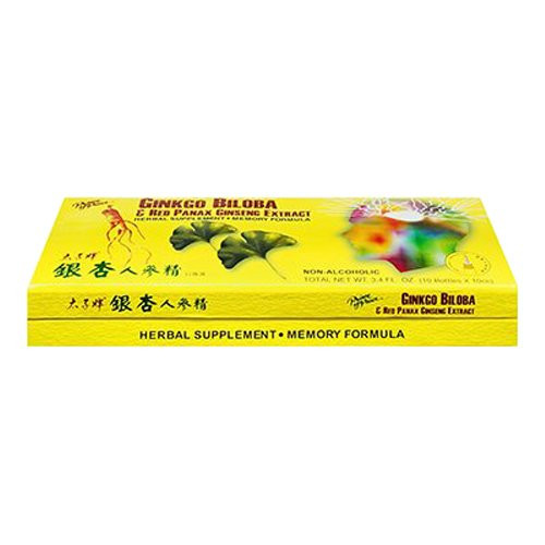 Prince of Peace Ginkgo Biloba  and  Red Panax Ginseng Extract, 10 Bottles, 0.34 fl. oz. Each  Ginkgo Biloba Supplement  Chinese Red Panax Ginseng Extract  Supports Overall Well-Being