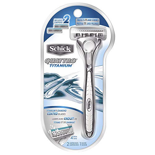 Schick Quattro Razor  and  Cartridges, Titanium Coated Blades, 1 Razor, 2 Cartridges , Packaging May Vary