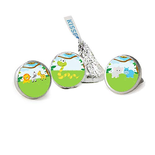 Jungle Zoo Animals Baby Shower Favor Stickers, Kisses Candy Stickers, 324 Total Labels