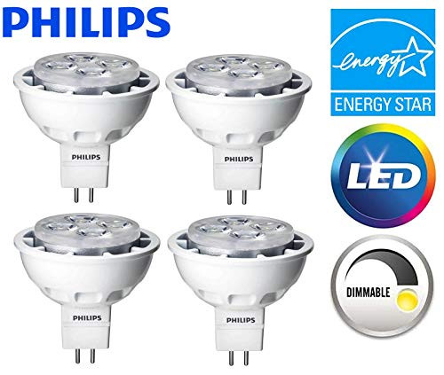 4 Pack Philips LED MR16 Dimmable Flood & Landscape Light Bulb: 450-Lumens 3000K 6.4-Watt (35-Watt Equivalent) GU5.3 Bi-Pin Base Bright White Light