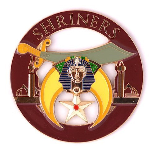 Shriner Round Masonic Auto Emblem - -Burgundy and Gold--3'' Diameter- Shriner Round Masonic Auto Emblem - -Burgundy and Gold--3'' Diameter-